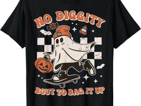 Retro halloween ghost no diggity bout to bag it up t-shirt