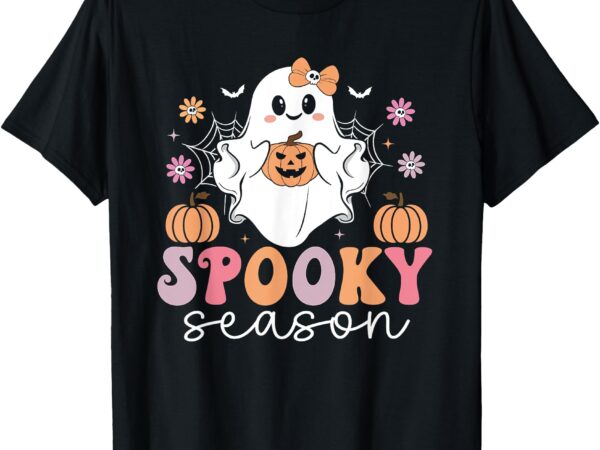 Retro halloween women girls spooky season cute floral ghost t-shirt