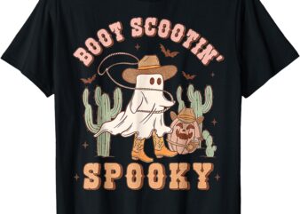 Retro Western Halloween Cowboy Ghost Boot Scootin Spooky T-Shirt