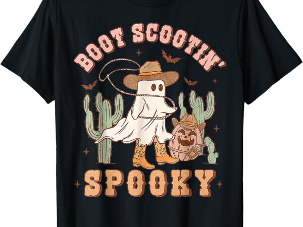 Retro western halloween cowboy ghost boot scootin spooky t-shirt