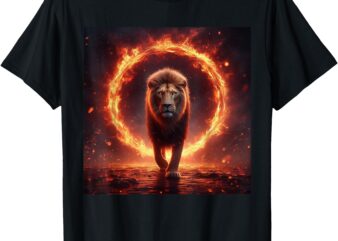 Safari Lion Walking Through Fire – Animal Big Cat Nature T-Shirt