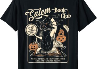 Salem Witch Book Club Bookish Halloween Black Cat T-Shirt