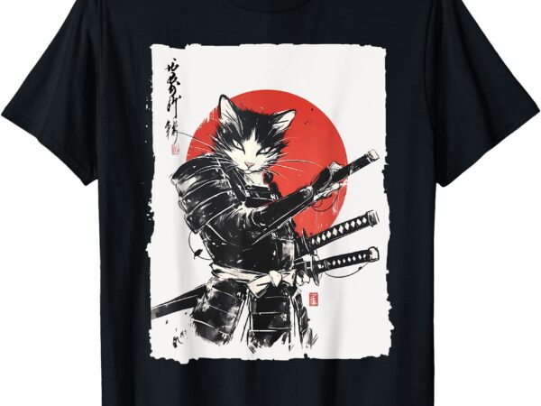 Samurai cat vintage ukiyo-e warrior art graphic cat art t-shirt