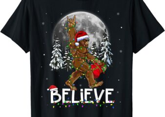 Santa Bigfoot Christmas Lights Funny Sasquatch Believe Xmas T-Shirt