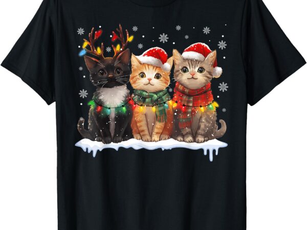 Santa cat light reindeer christmas cat lover pajamas t-shirt