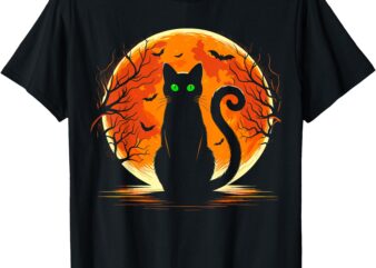 Scary Cat Costume Retro Moon Cat T-Shirt