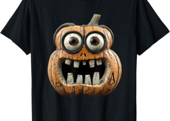 Scary Crazy Eyed Big Mouth Teeth Halloween Pumpkin Minion T-Shirt