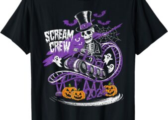 Scream Crew Squad Creepy Skeleton On Rollercoaster Halloween T-Shirt