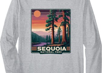 Sequoia National Park Retro Sunset Landscape Graphic Long Sleeve T-Shirt