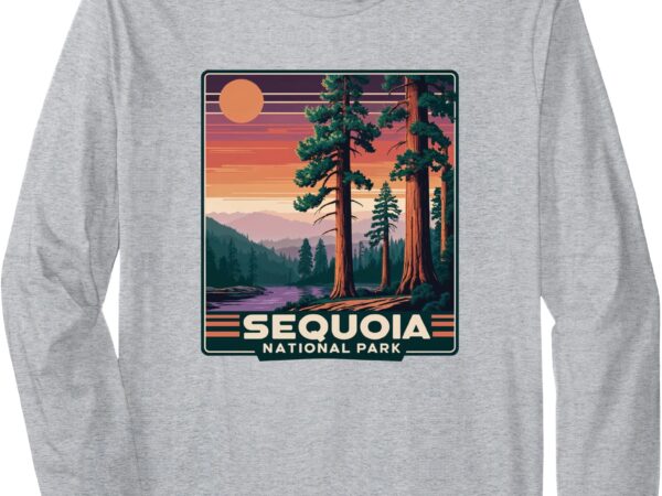 Sequoia national park retro sunset landscape graphic long sleeve t-shirt