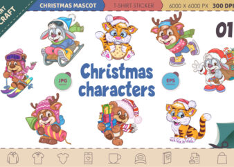 Set of Christmas characters 01. Clipart. t shirt template vector