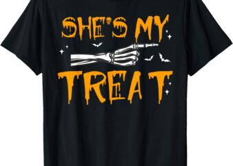 She’s My Treat, men Skeleton hand Halloween Matching Couple T-Shirt