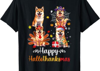 Shiba Inu dog Halloween Merry Christmas Happy Hallothanksmas T-Shirt