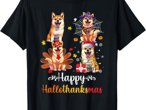 Shiba inu dog halloween merry christmas happy hallothanksmas t-shirt