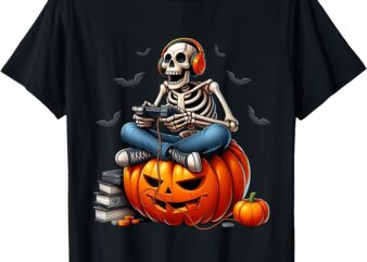 Skeleton Gamer Gaming Controller Halloween Shirts Boys Kids T-Shirt