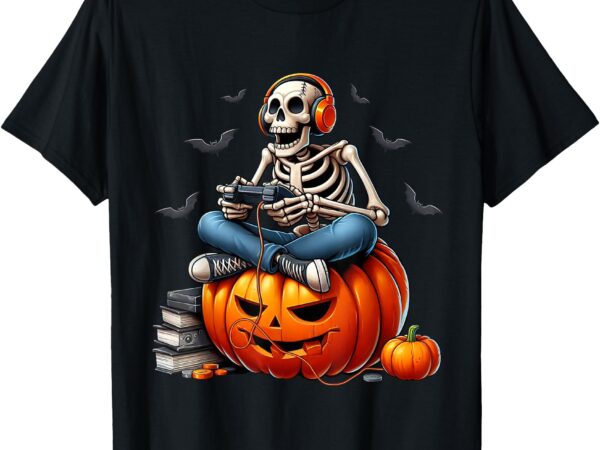 Skeleton gamer gaming controller halloween shirts boys kids t-shirt