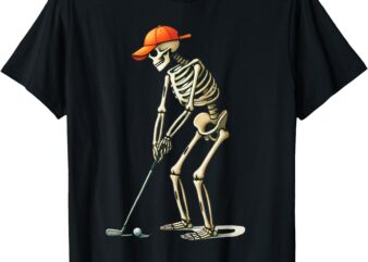 Skeleton Golf Halloween Golfer Golf Player Funny Men Dad T-Shirt