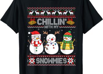 Snowman Christmas Chillin With My Snowmies Ugly Family Kids T-Shirt