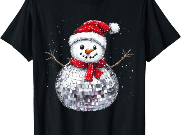 Snowman christmas retro santa hat disco ball matching family t-shirt