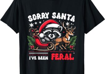 SorrySanta I’Ve Been Feral Raccoon Xmas Lights Reindeer T-Shirt