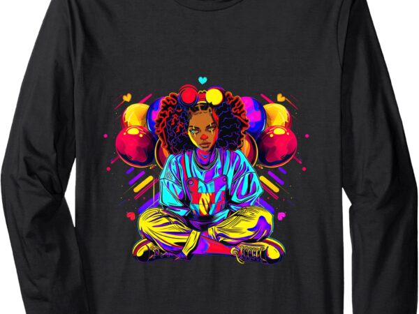 Streetwear synthwave 80s 90s black pride girl clown hip teen long sleeve t-shirt