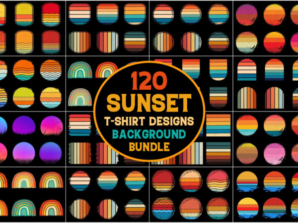 Sunset retro vintage background bundle t shirt template vector