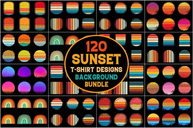 Sunset Retro Vintage Background Bundle