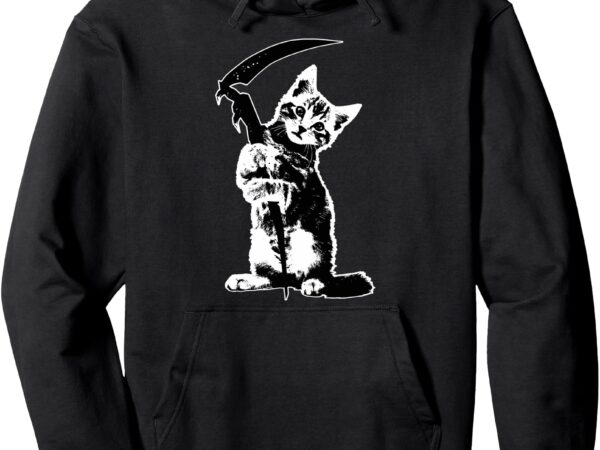 Super cute grim reaper cat death cat funny grim reaper pullover hoodie t shirt template vector