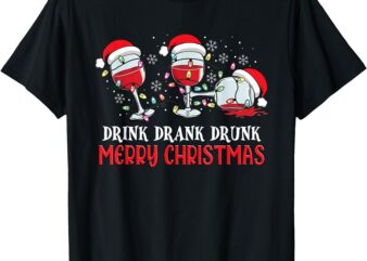 Drink Drank Drunk Merry Christmas Santa Hat T-Shirt