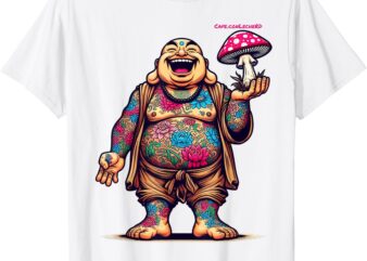 Tattooed Laughing Monk with a Mushroom T-Shirt