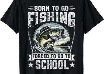 Teen Boys Fishing Shirt Forced To Go To School Bass Fish T-Shirt