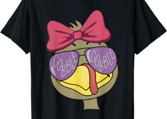 Thanksgiving Turkey Face With Gobble Sunglasses & Bow T-Shirt