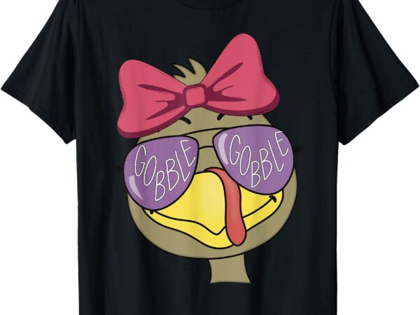 Thanksgiving turkey face with gobble sunglasses & bow t-shirt