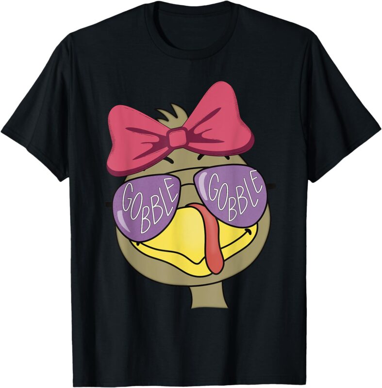 Thanksgiving Turkey Face With Gobble Sunglasses & Bow T-Shirt