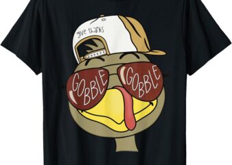 Thanksgiving Turkey Face With Gobble Sunglasses & Cap T-Shirt