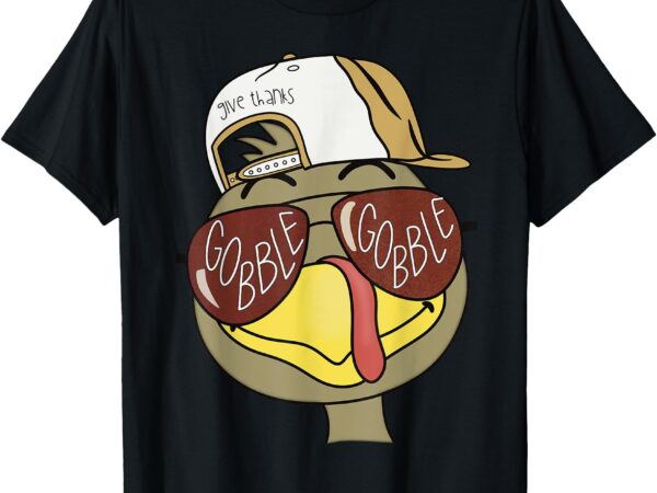 Thanksgiving turkey face with gobble sunglasses & cap t-shirt