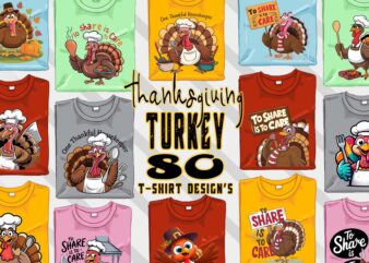 80 Funny Thanksgiving Day t-shirt design bundle of 80 png & jpeg designs – download instantly