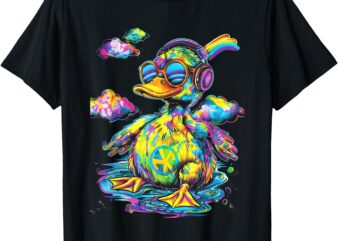 Tie-Dye Duck Peace Sign Hippie Frog Trippy art T-Shirt