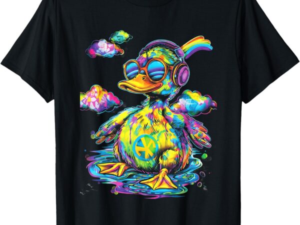 Tie-dye duck peace sign hippie frog trippy art t-shirt