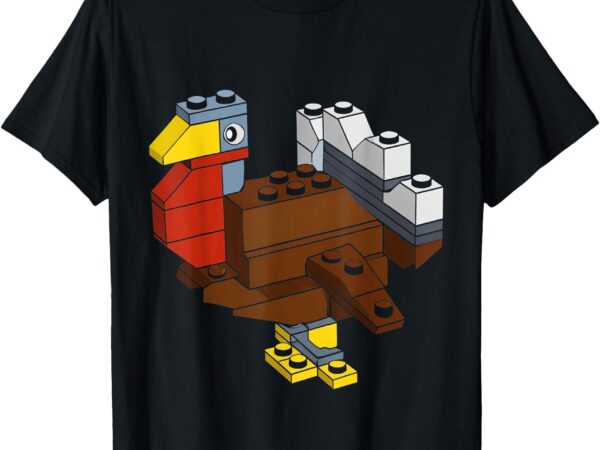 Turkey thanksgiving block brick building master builder kids t-shirt