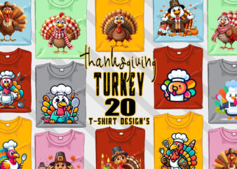 Funny Thanksgiving Day t-shirt design bundle of 20 png & jpeg designs – download instantly Retro Vintage T-shirt Design