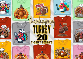 Thanksgiving Day t-shirt design bundle of 20 png & jpeg designs – download instantly Retro Vintage T-shirt Design Illustration T-shirt