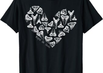 Types Of Sharks Tooth Heart Marine Biology Fossil Collector T-Shirt