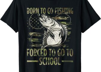 Born To Go Fishing Forced To Go To School Camo US Flag T-Shirt