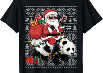 Ugly Xmas Sweater Style Santa Riding Panda Christmas T-Shirt