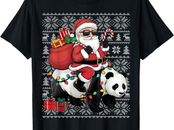 Ugly xmas sweater style santa riding panda christmas t-shirt