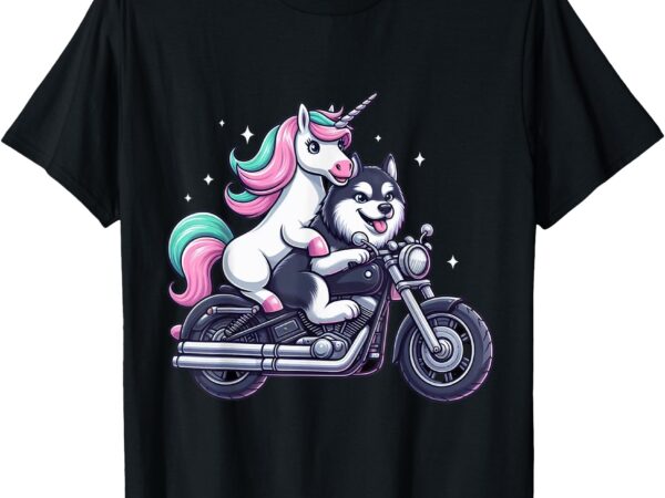 Unicorn riding a motorcycle girls women kids siberian husky t-shirt