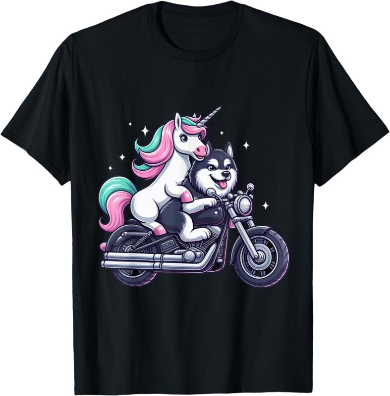 Unicorn Riding A Motorcycle Girls Women Kids Siberian Husky T-Shirt