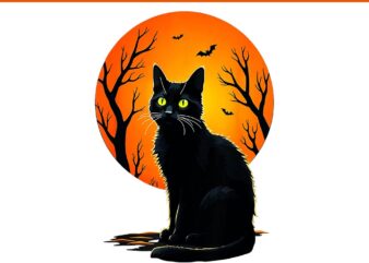 Vintage Scary Halloween Cat PNG