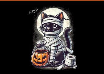 Black Cat Mummy Halloween PNG